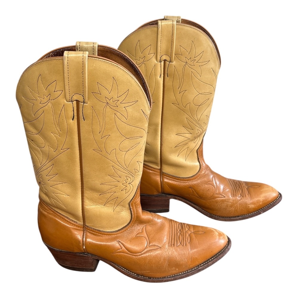 Vintage Boulet 9.5 Cowboy Boots Tan Leather Western Made in Canada